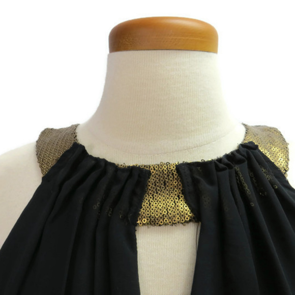 W118 Walter Baker Top Black Sl Gold Sequin Trim - Picture 2 of 4